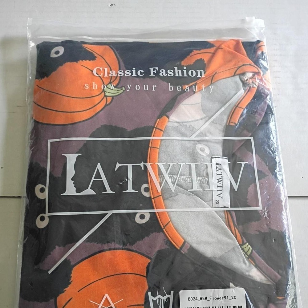 Black and Orange Halloween tunic shirt Size XXL 3l4 ruffle‎ sleeve